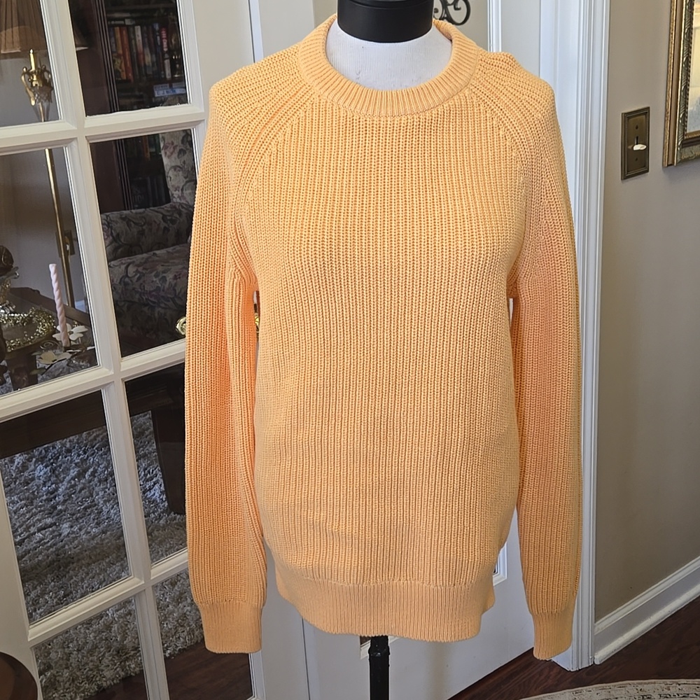 J. Crew Peach Orange Bulky Knit Crewneck Sweater Long Sleeve 100% Cotton Med NEW